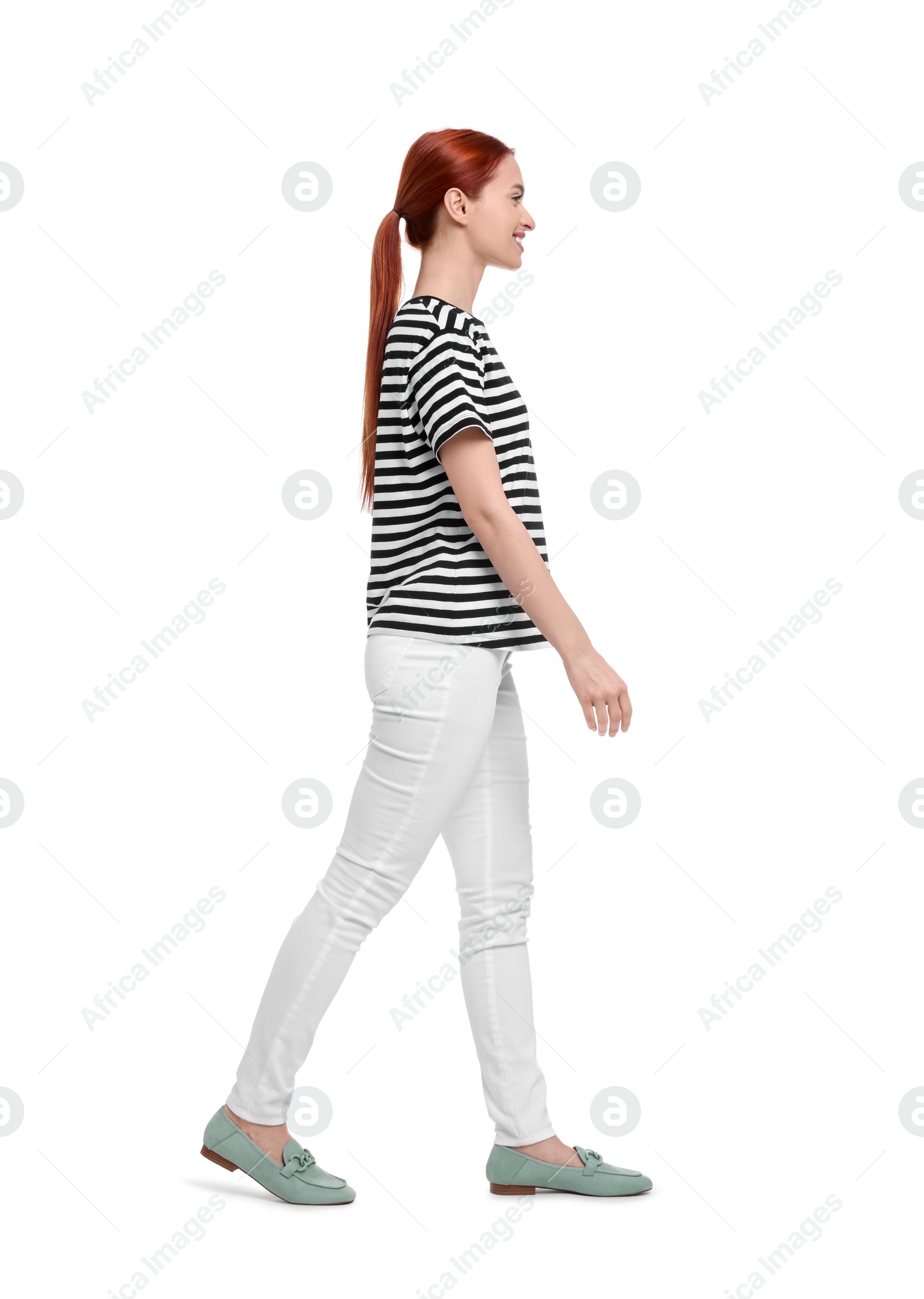 Photo of Portrait of happy woman on white background