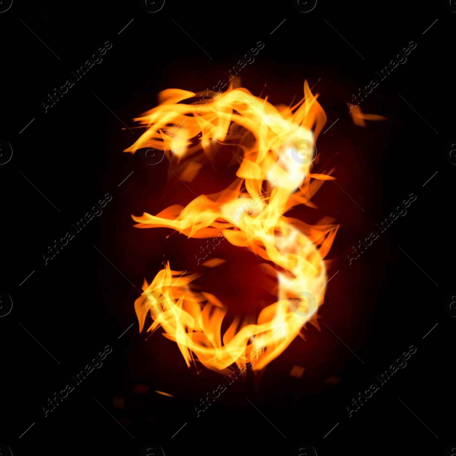 Image of Flaming 3 on black background. Stylized number design