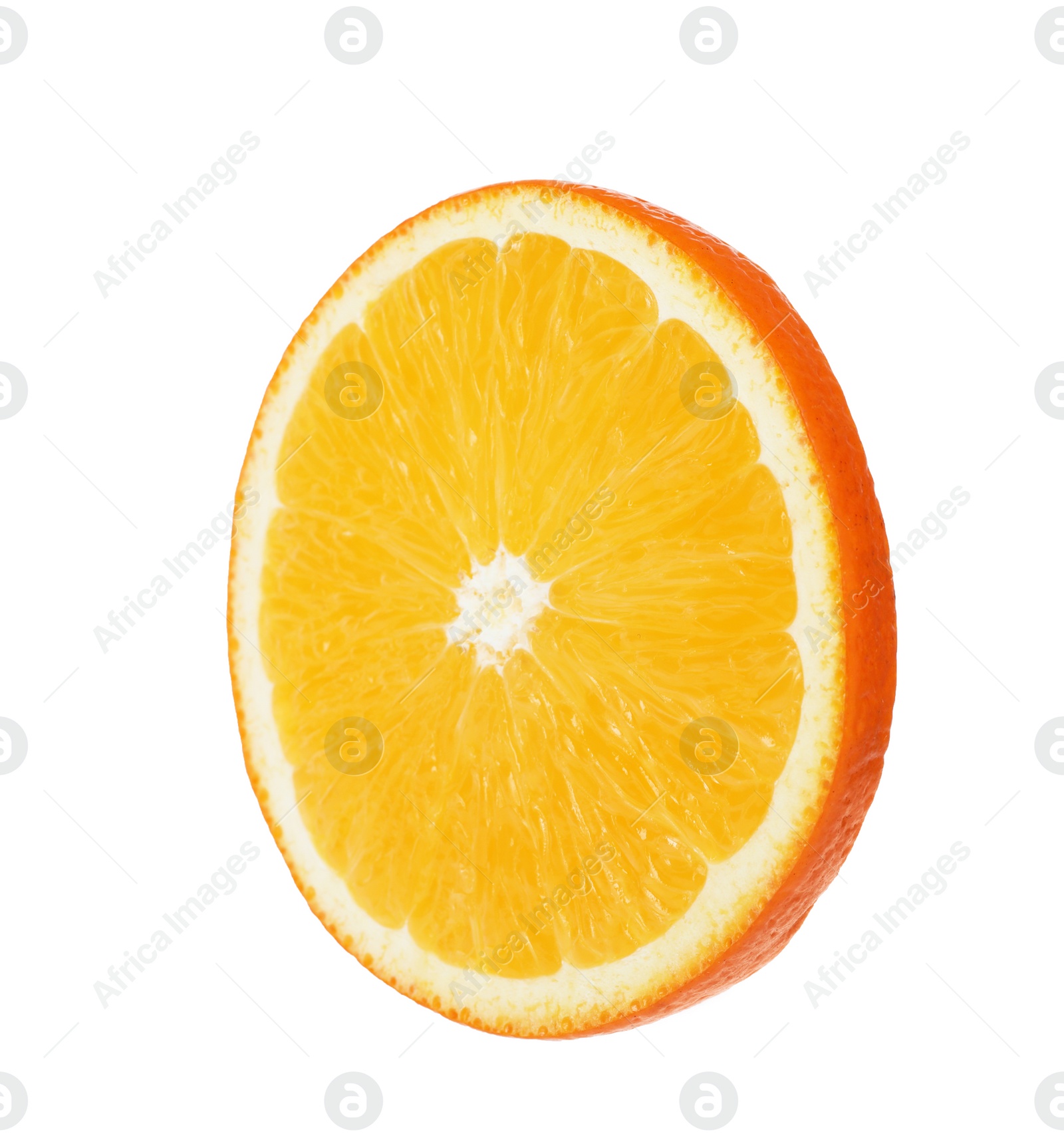 Photo of Fresh juicy orange slice isolated on white