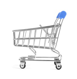 Small metal shopping cart isolated on white