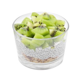Delicious dessert with kiwi and chia seeds isolated on white