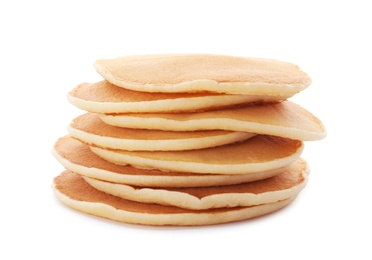 Tasty pancakes on white background