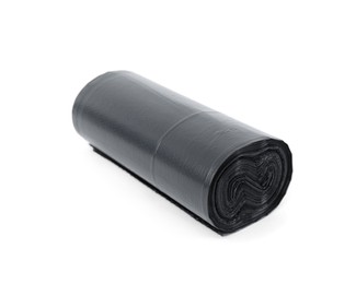 Photo of Roll of black garbage bags isolated on white