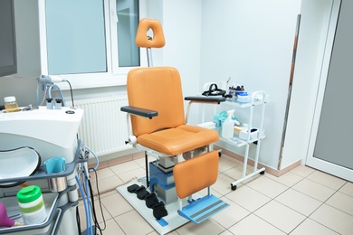 Interior of otolaryngologist's office with modern equipment in clinic