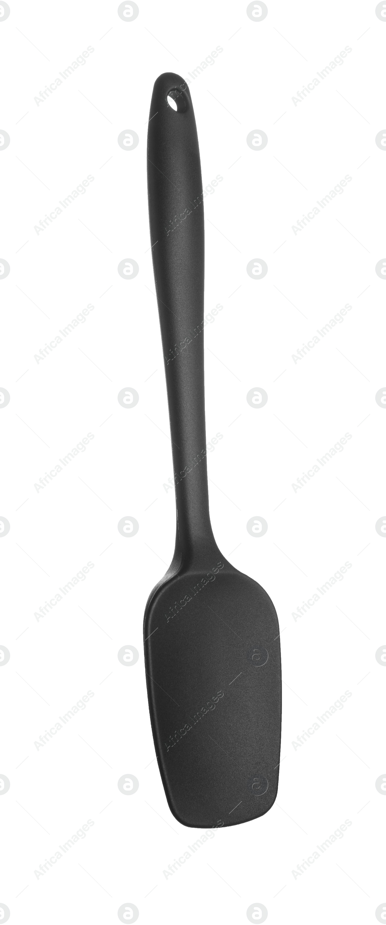 Photo of One black spatula isolated on white. Kitchen utensil