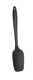 Photo of One black spatula isolated on white. Kitchen utensil