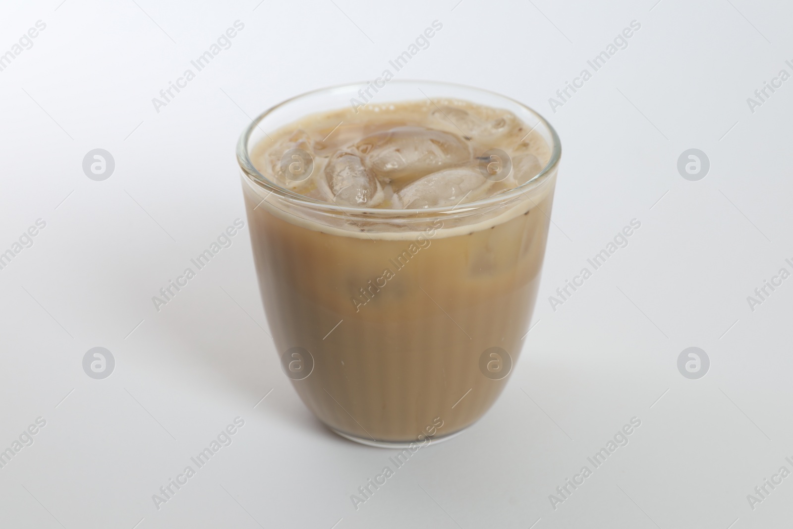 Photo of Iced coffee in glass on white background