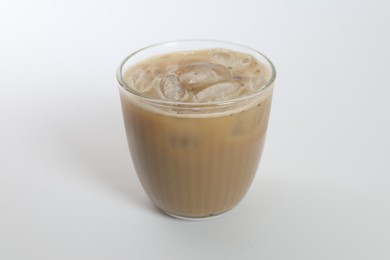 Photo of Iced coffee in glass on white background