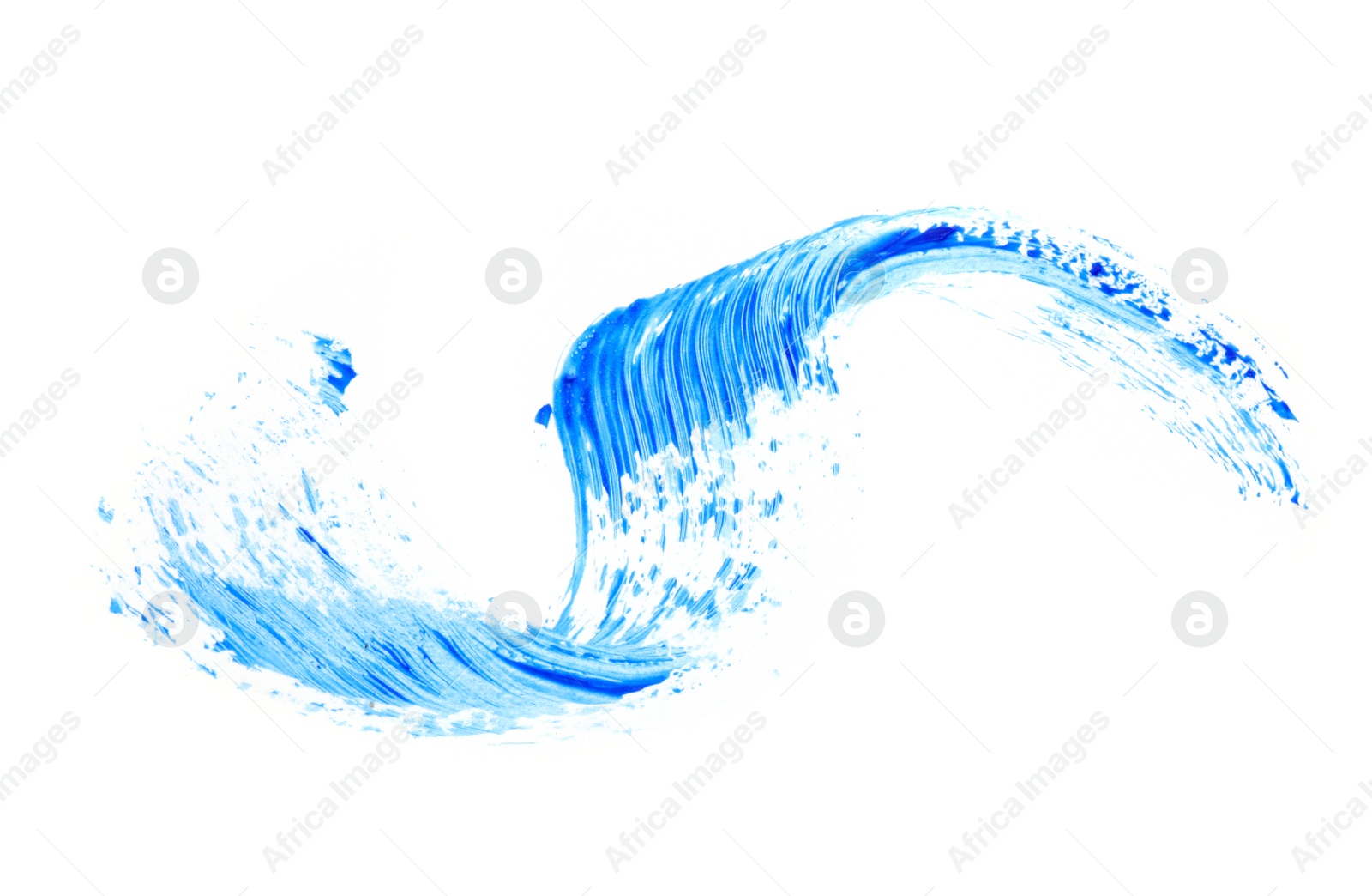 Photo of Smear of blue mascara for eyelashes on white background