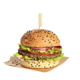 Photo of Burger with delicious patty isolated on white