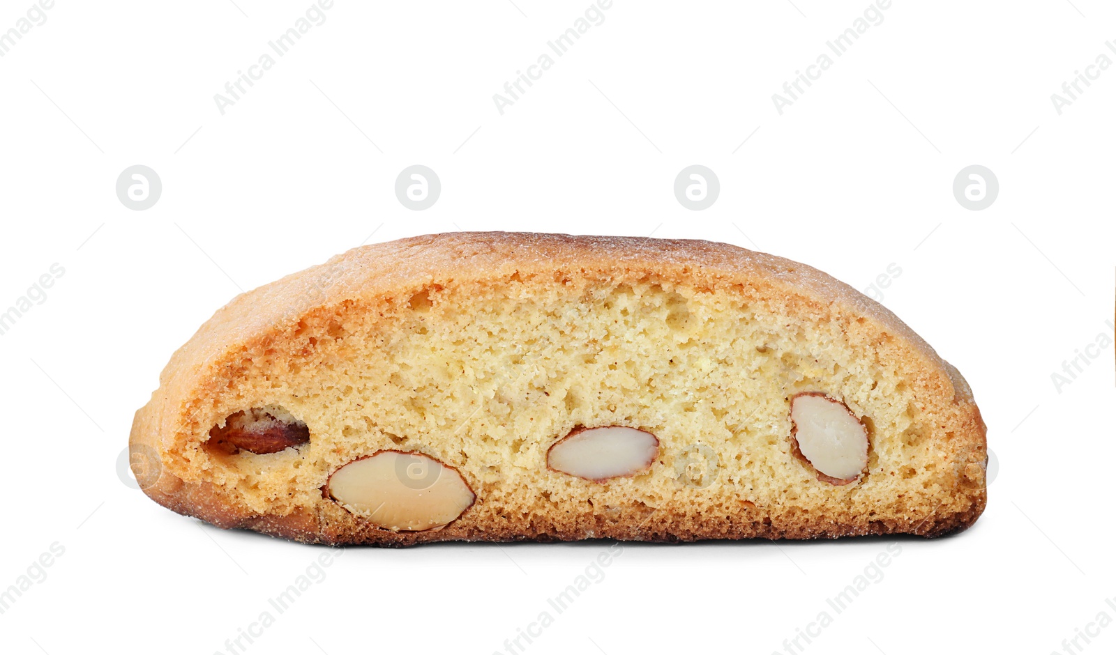 Photo of Slice of tasty cantucci isolated on white. Traditional Italian almond biscuits