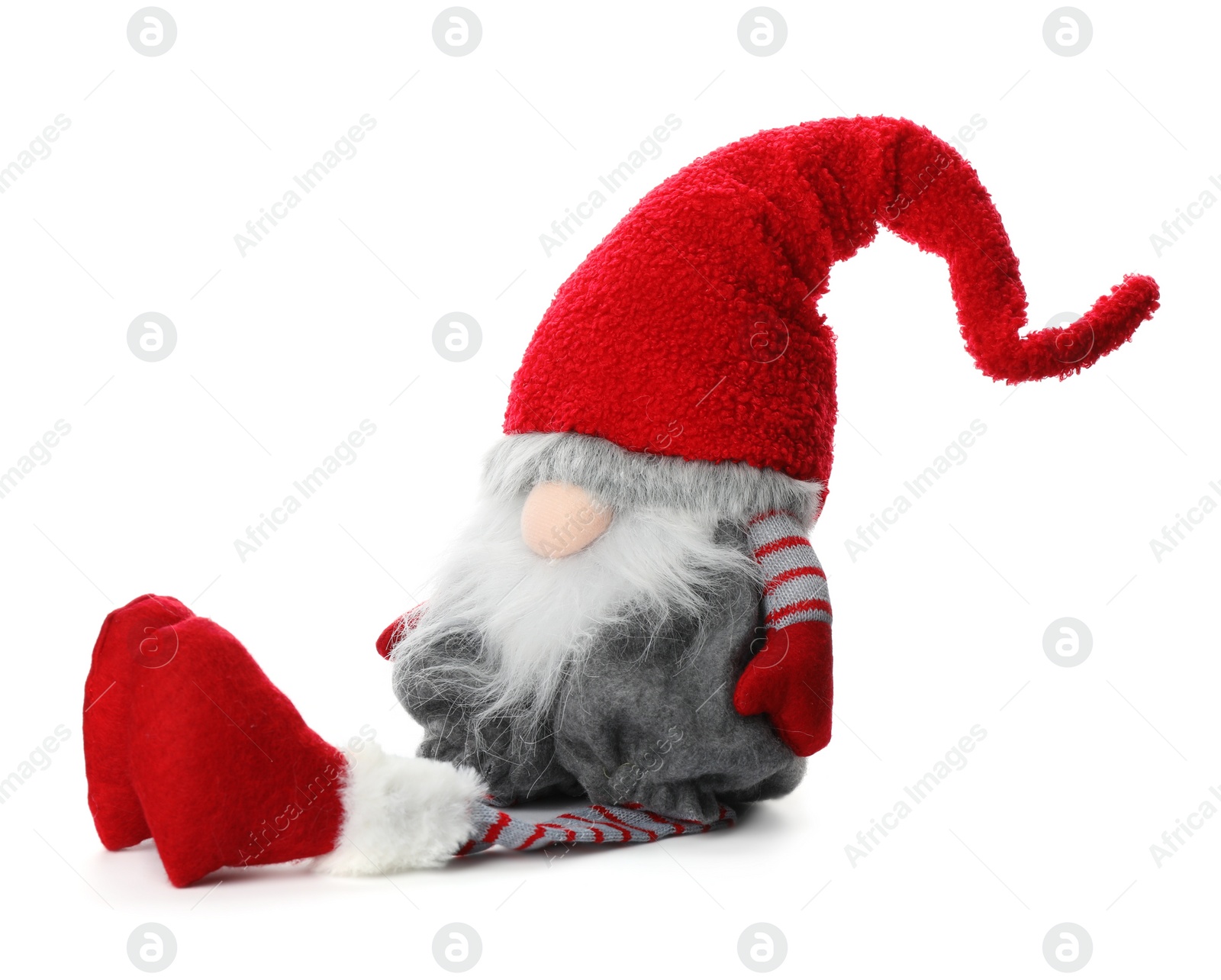 Photo of Funny Christmas gnome isolated on white. Festive decor