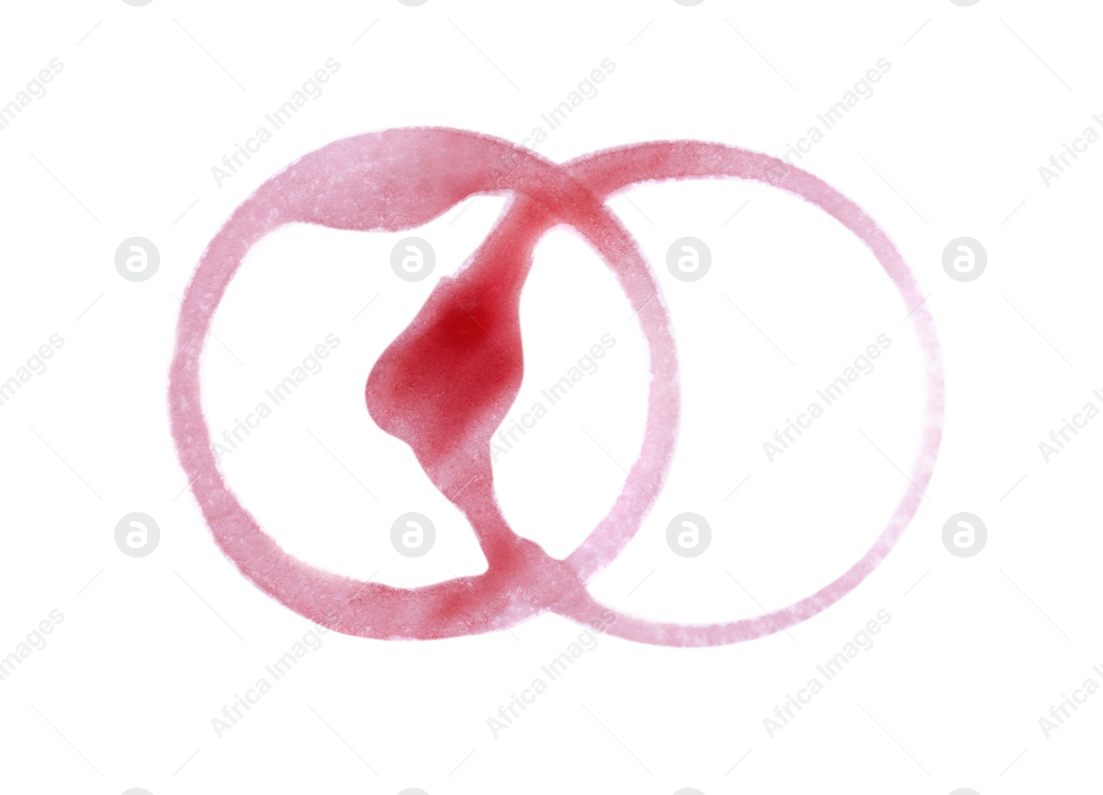 Photo of Red wine rings on white background, top view