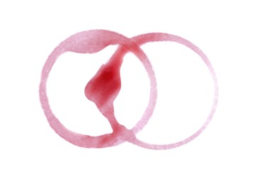 Red wine rings on white background, top view