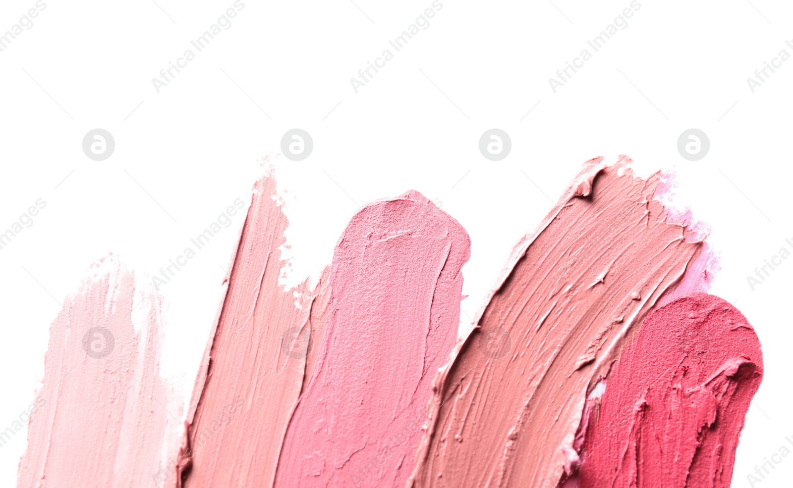 Photo of Lipstick smears isolated on white, top view. Space for text