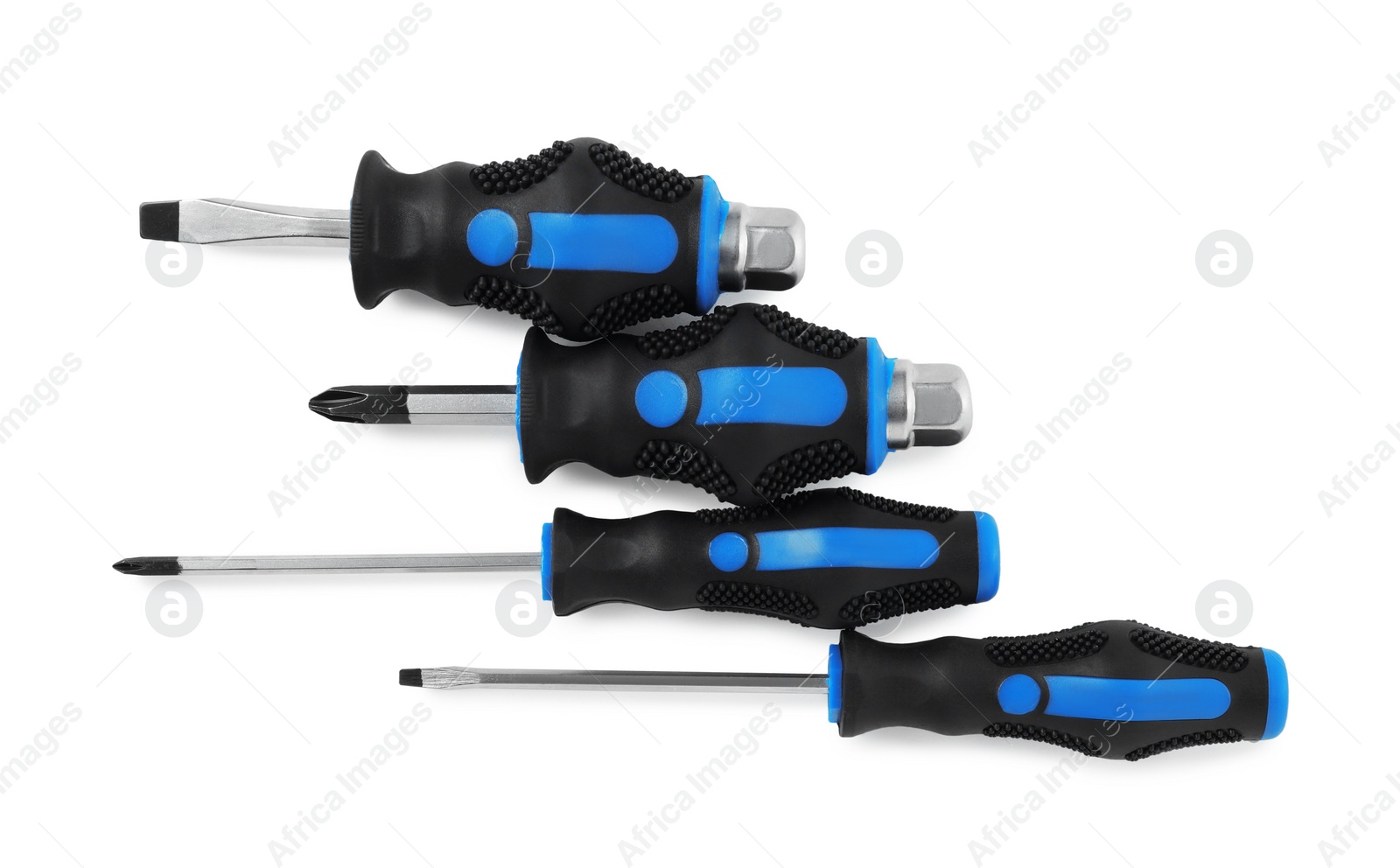 Photo of Set of screwdrivers isolated on white, top view