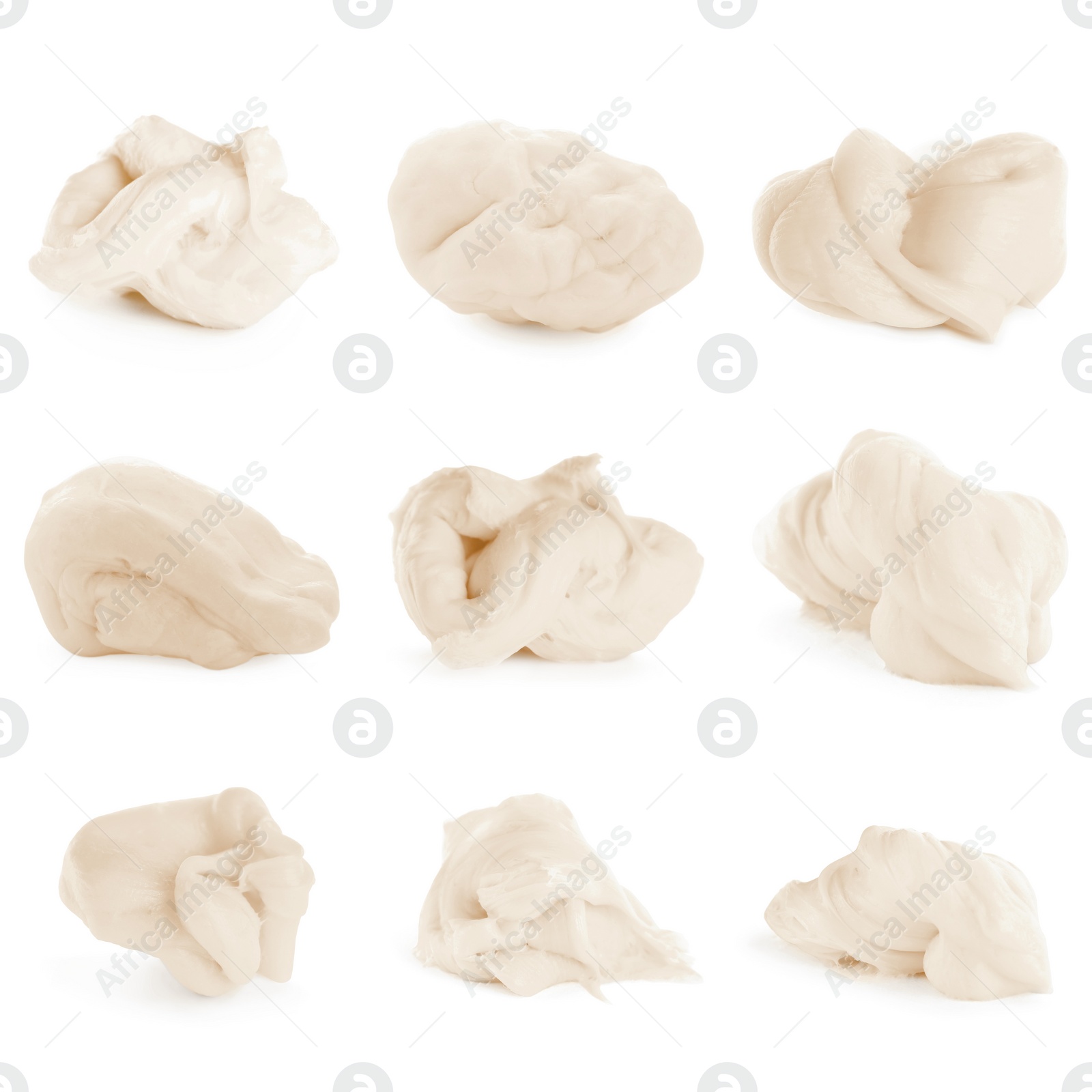 Image of Used chewing gum on white background, collage