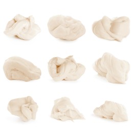 Image of Used chewing gum on white background, collage