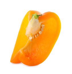 Photo of Slice of orange bell pepper isolated on white