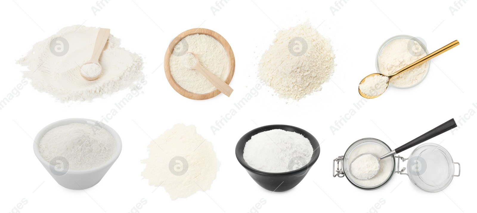 Image of Set of baking powder isolated on white