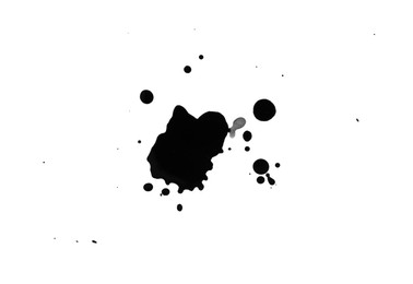 Photo of Blots of black ink isolated on white, top view