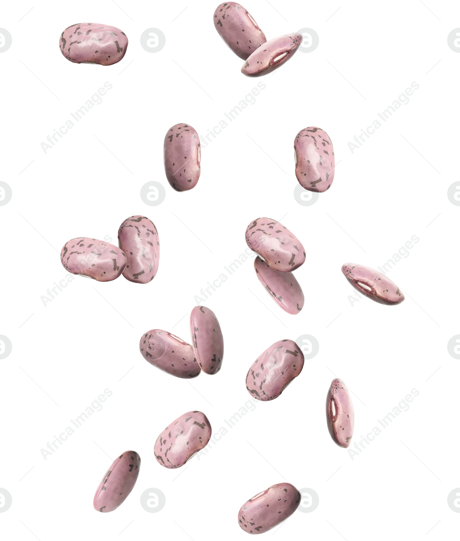 Image of Many beans falling on white background. Vegan diet  