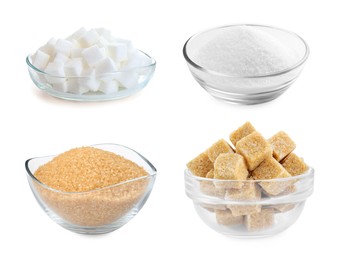 Image of Different types of sugar isolated on white, set