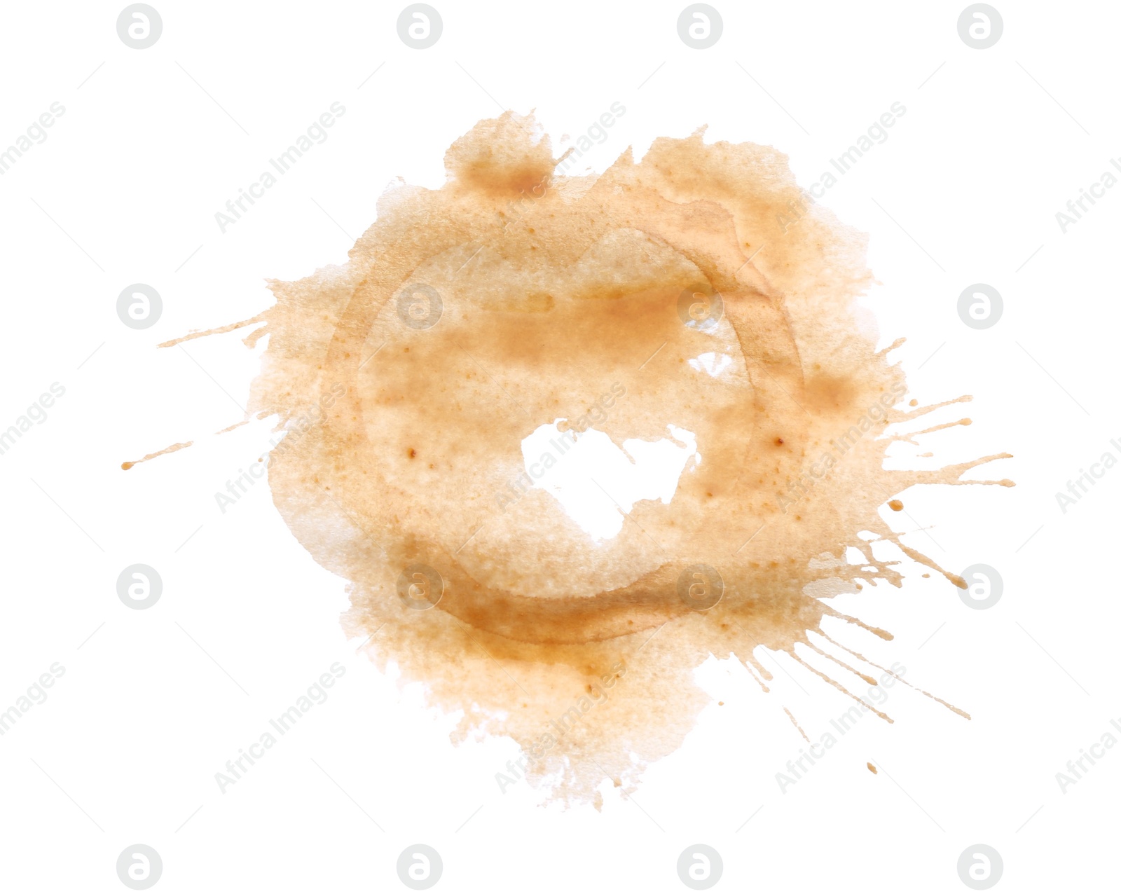 Photo of Dried coffee stain isolated on white, top view