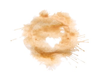 Photo of Dried coffee stain isolated on white, top view