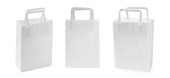 Set with paper bags on white background. Banner design