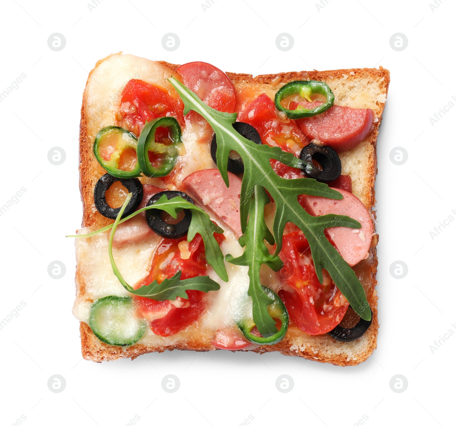 Photo of One tasty pizza toast isolated on white, top view