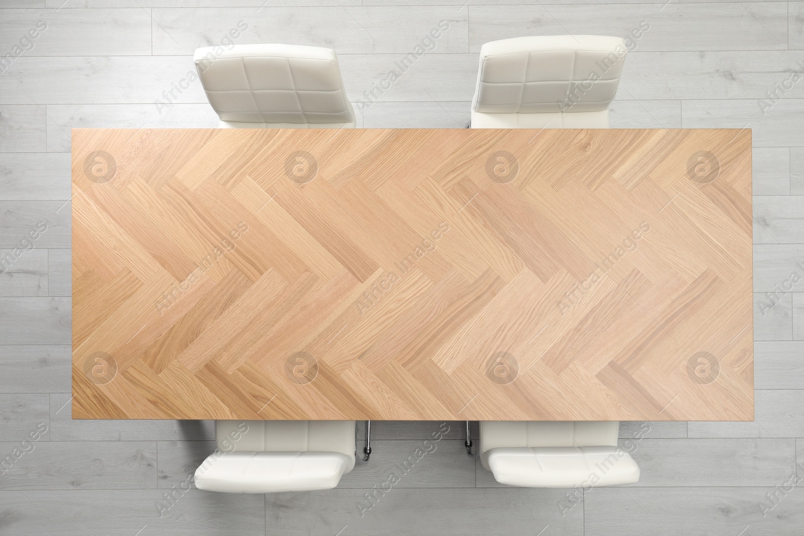 Photo of Modern office table with chairs, top view