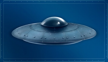Image of UFO. Alien spaceship on empty blueprint background, illustration
