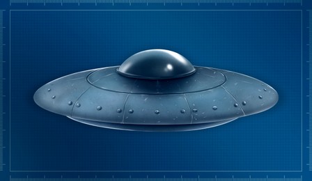 UFO. Alien spaceship on empty blueprint background, illustration