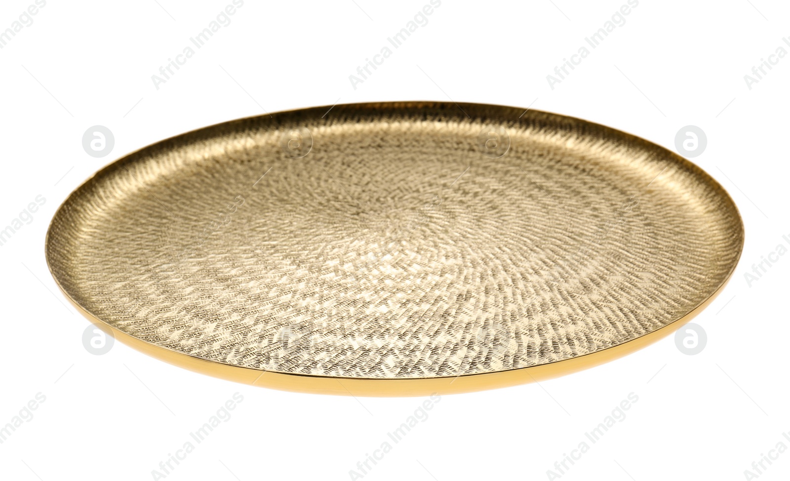 Photo of Shiny stylish gold tray isolated on white