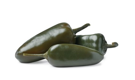 Photo of Pickled green jalapeno peppers on white background