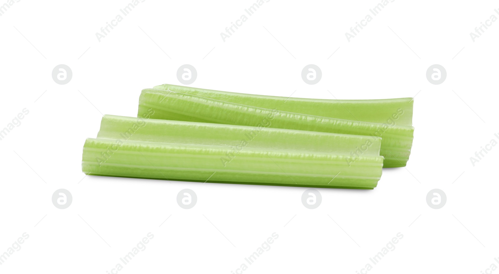 Photo of Fresh green cut celery isolated on white