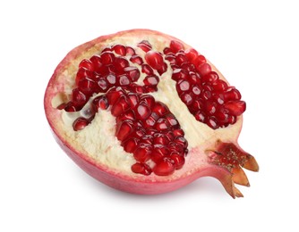 Photo of Half of ripe juicy pomegranate isolated on white