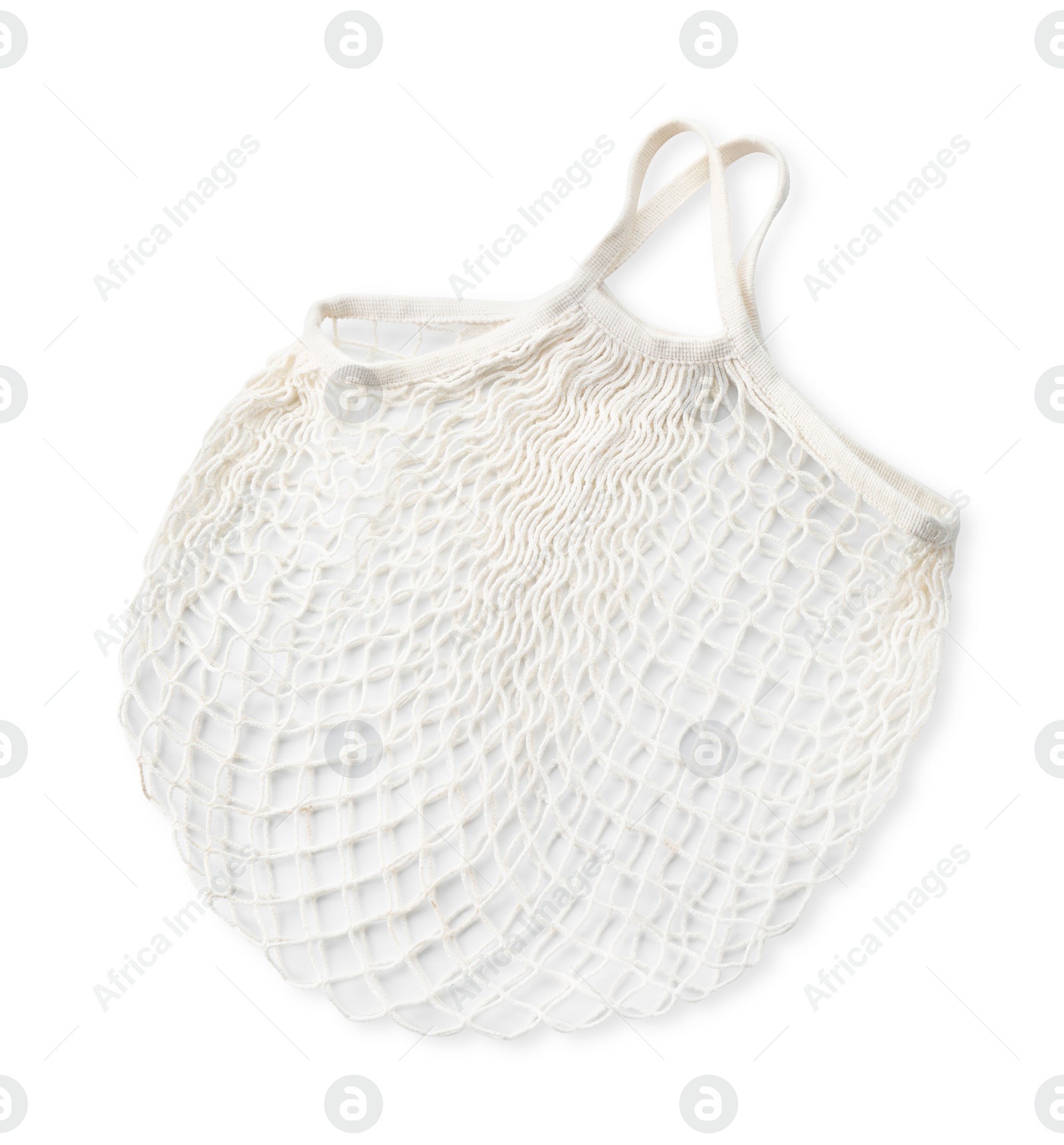 Photo of Empty string bag isolated on white, top view