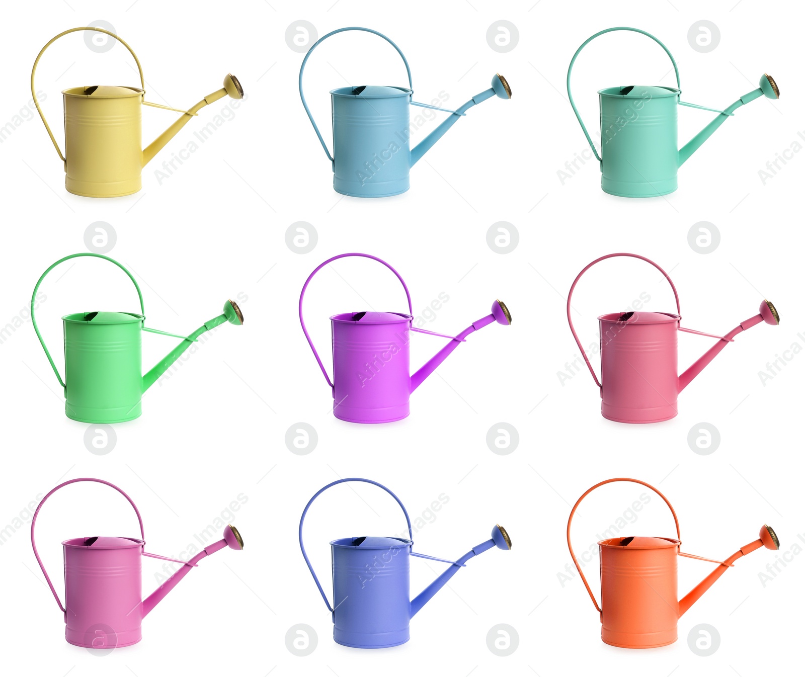 Image of Set with different watering cans on white background