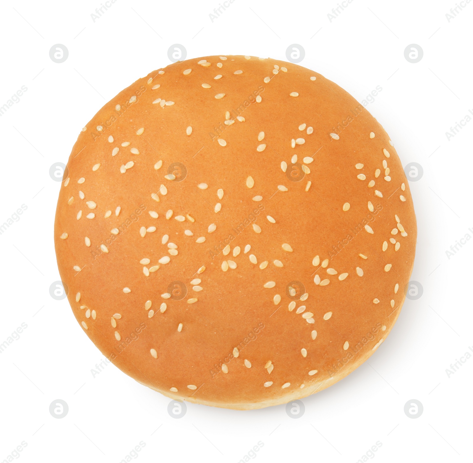 Photo of One fresh hamburger bun isolated on white, top view