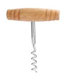 Photo of One corkscrew isolated on white. Kitchen utensil