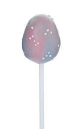 Photo of Delicious egg shaped cake pop isolated on white. Easter holiday