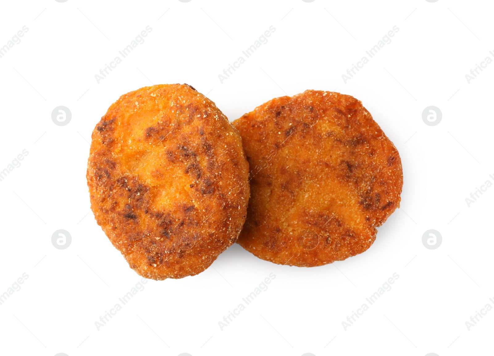 Photo of Tasty vegan cutlets isolated on white, top view