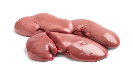 Fresh raw pork kidneys on white background