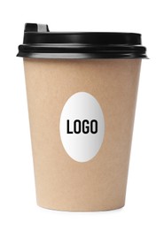 Image of Takeaway paper coffee cup with logo on white background