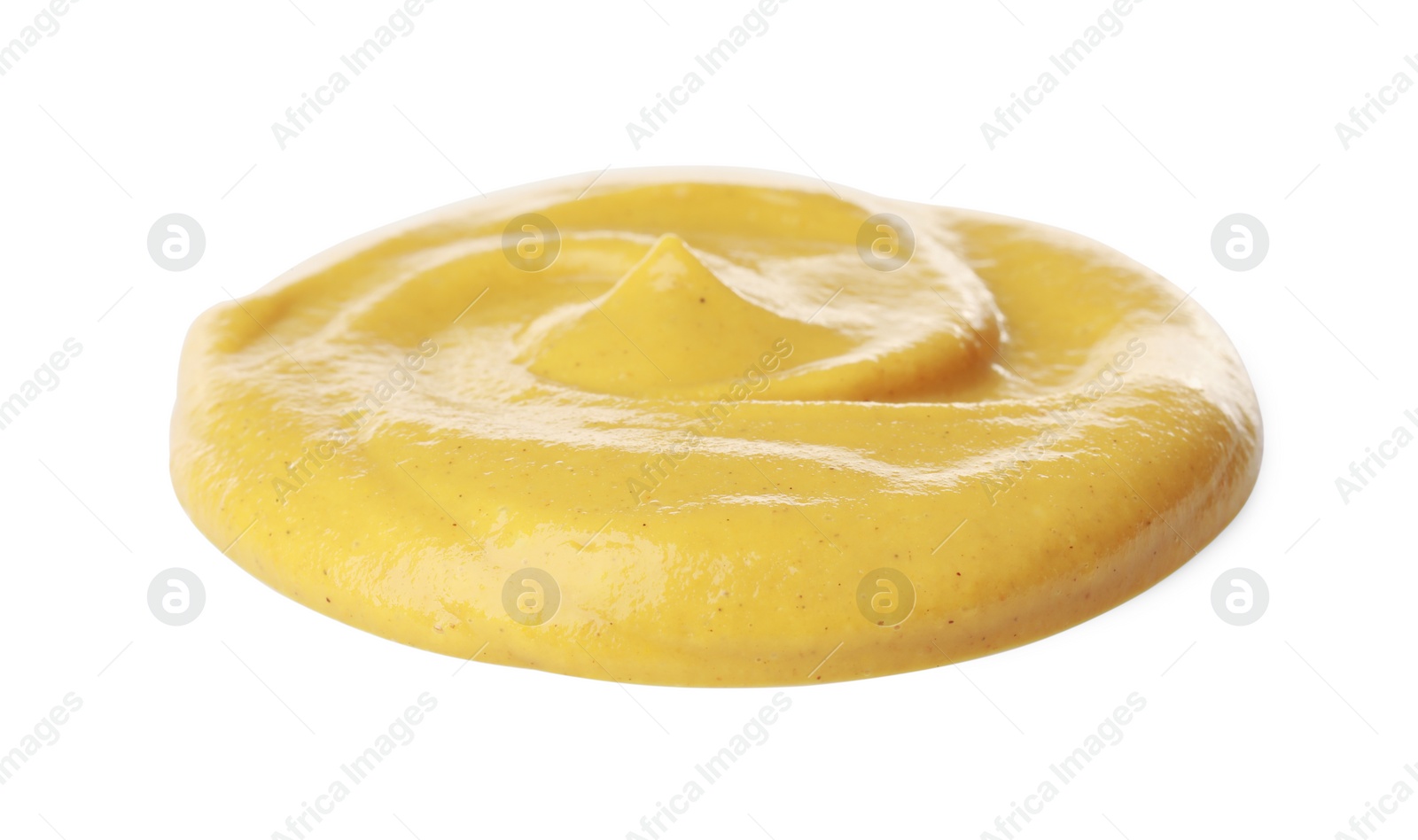 Photo of Delicious mustard isolated on white. Spicy sauce for burger