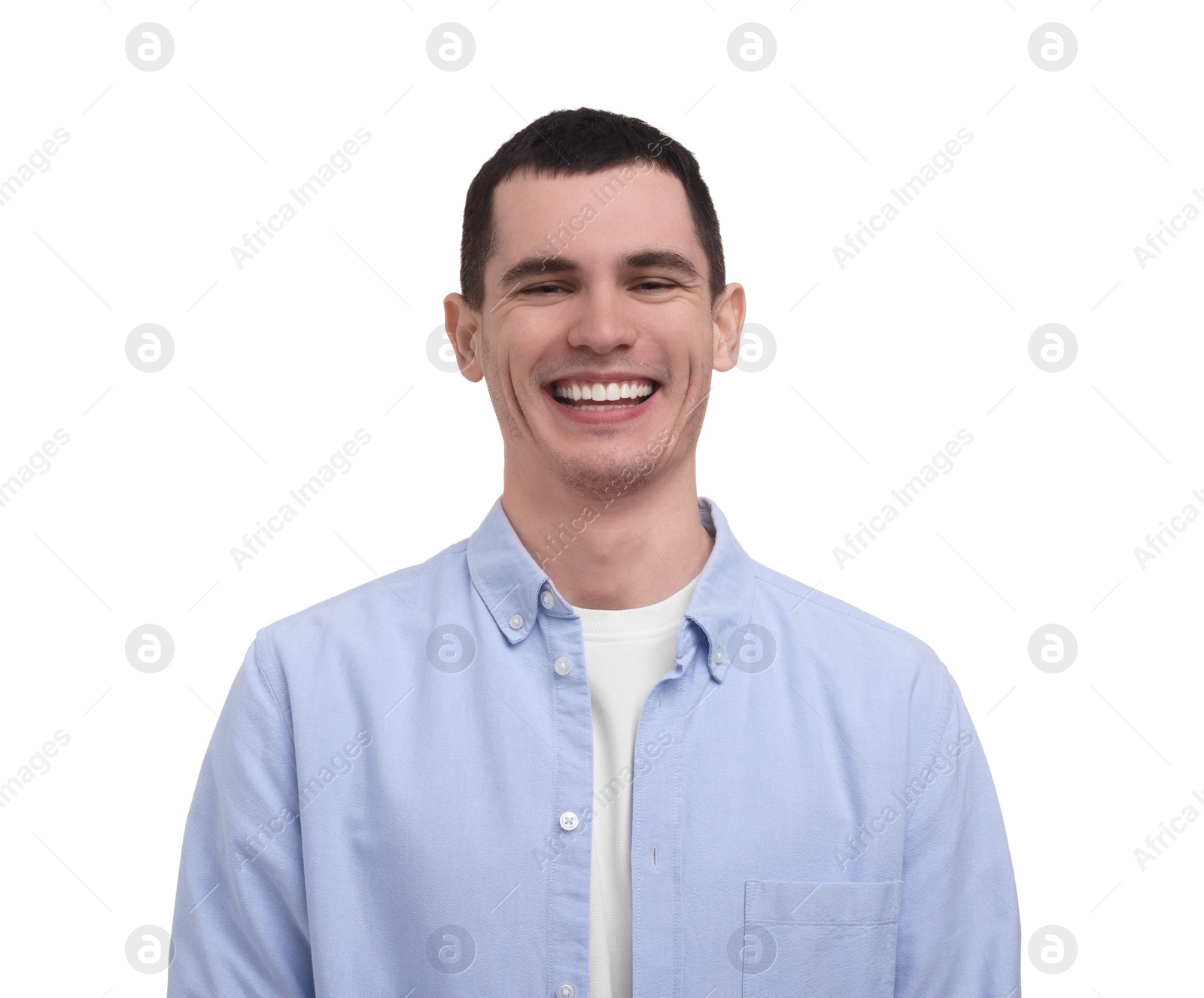 Photo of Portrait of happy man on white background