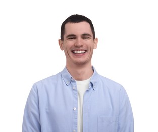 Photo of Portrait of happy man on white background