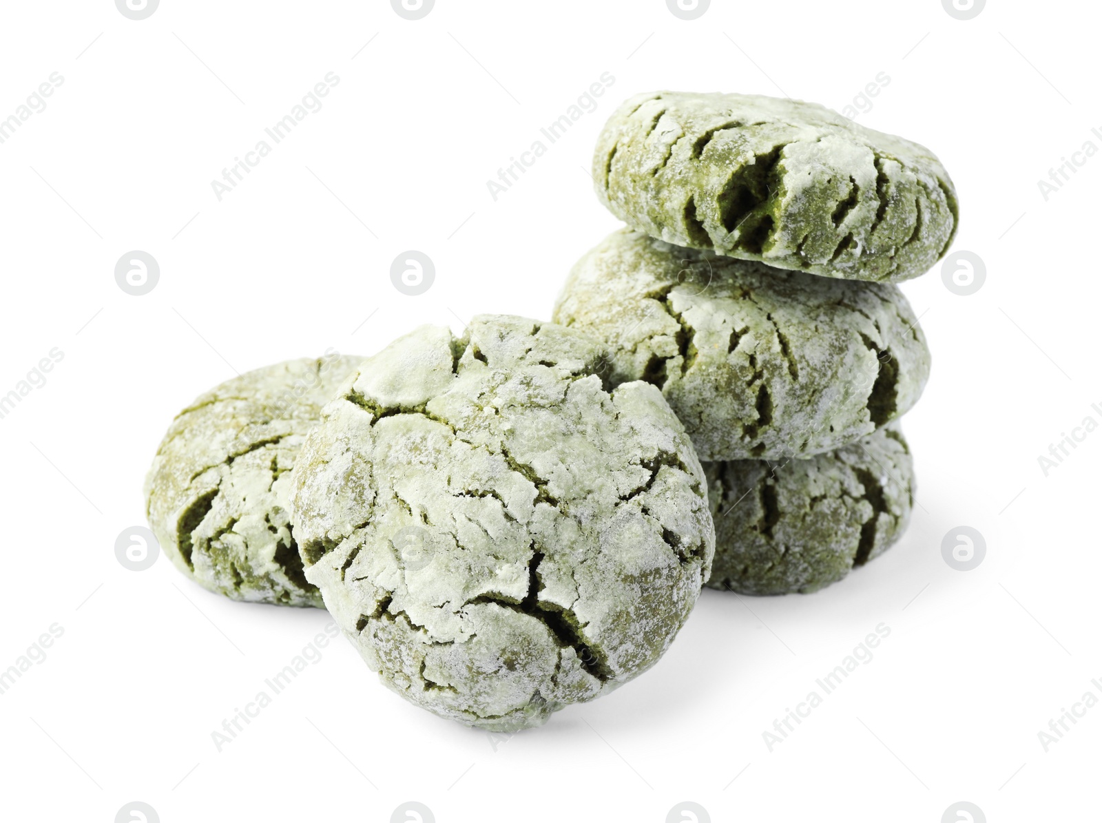 Photo of Many tasty matcha cookies on white background